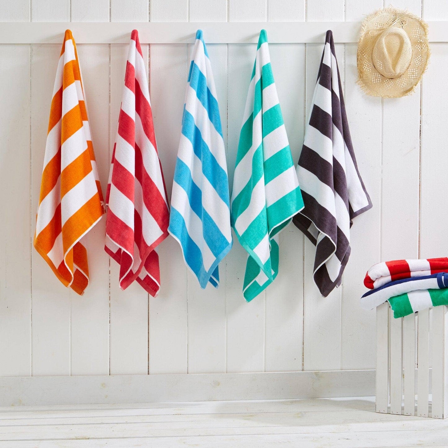 Cotton Velour Cabana Stripe Beach Towel