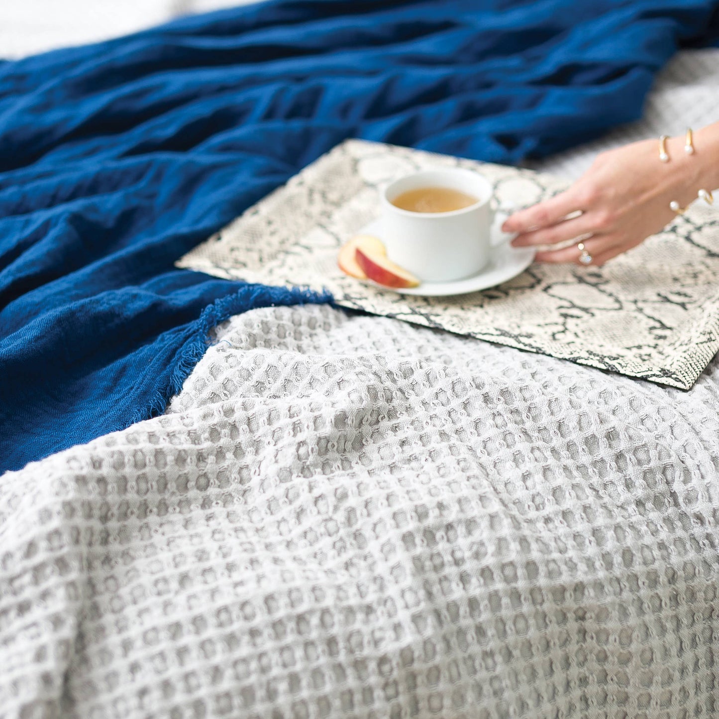 Waffle Pearl Grey Coverlet