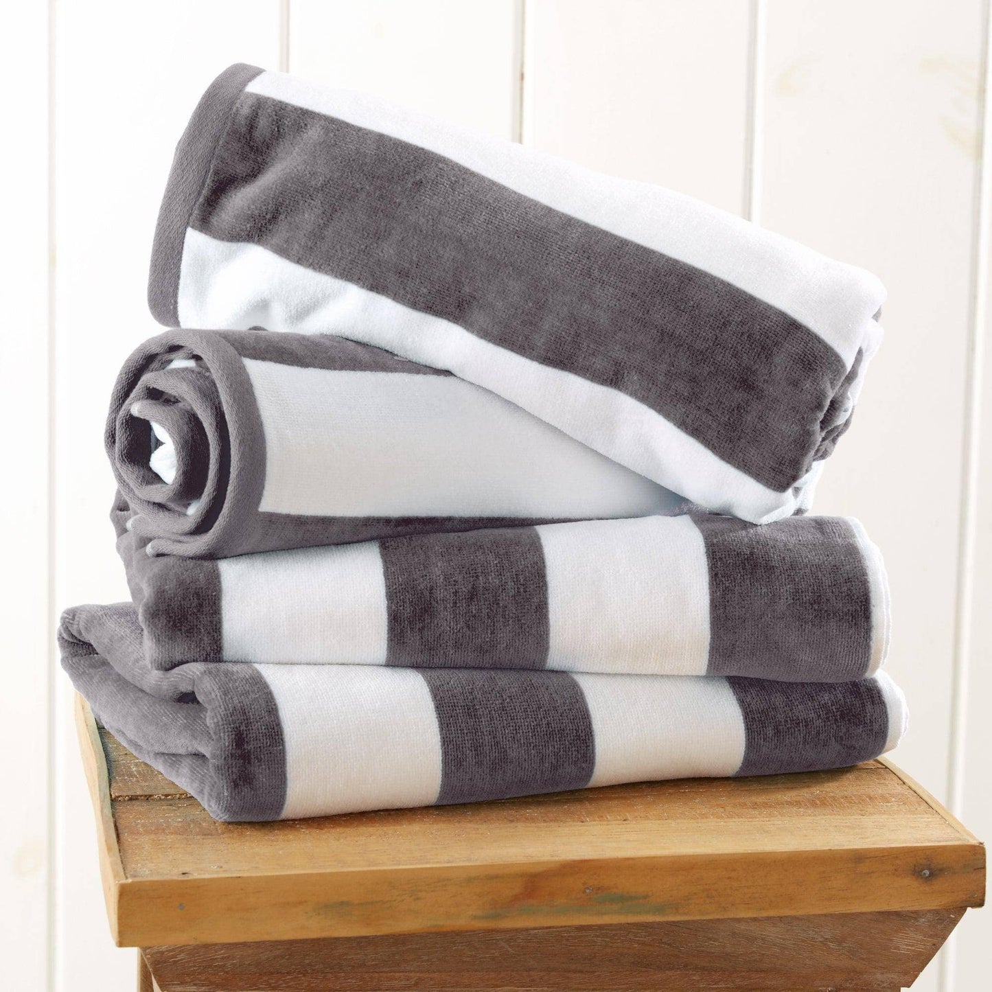 Cotton Velour Cabana Stripe Beach Towel