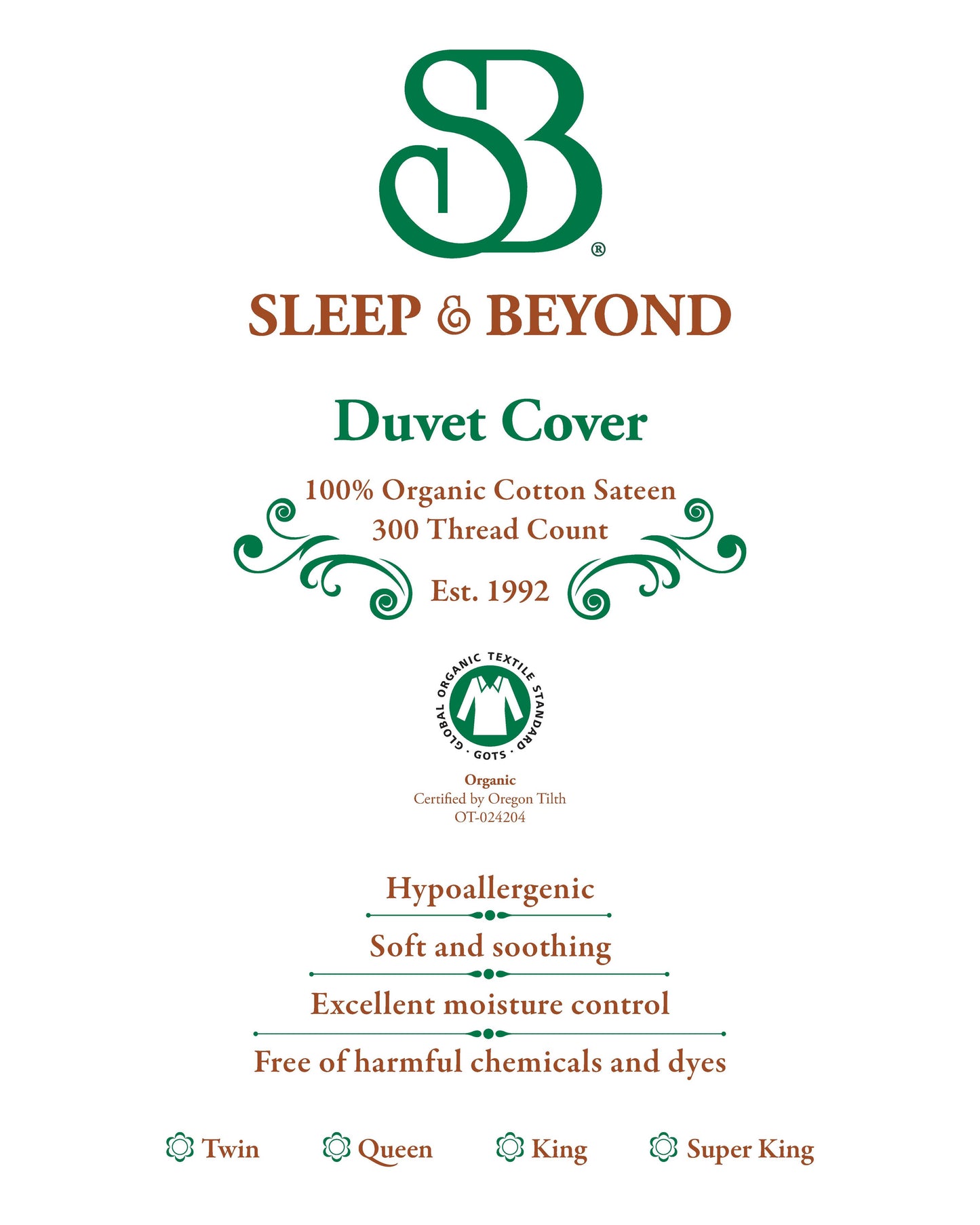 100% Organic Cotton 300TC Sateen Duvet Cover Set