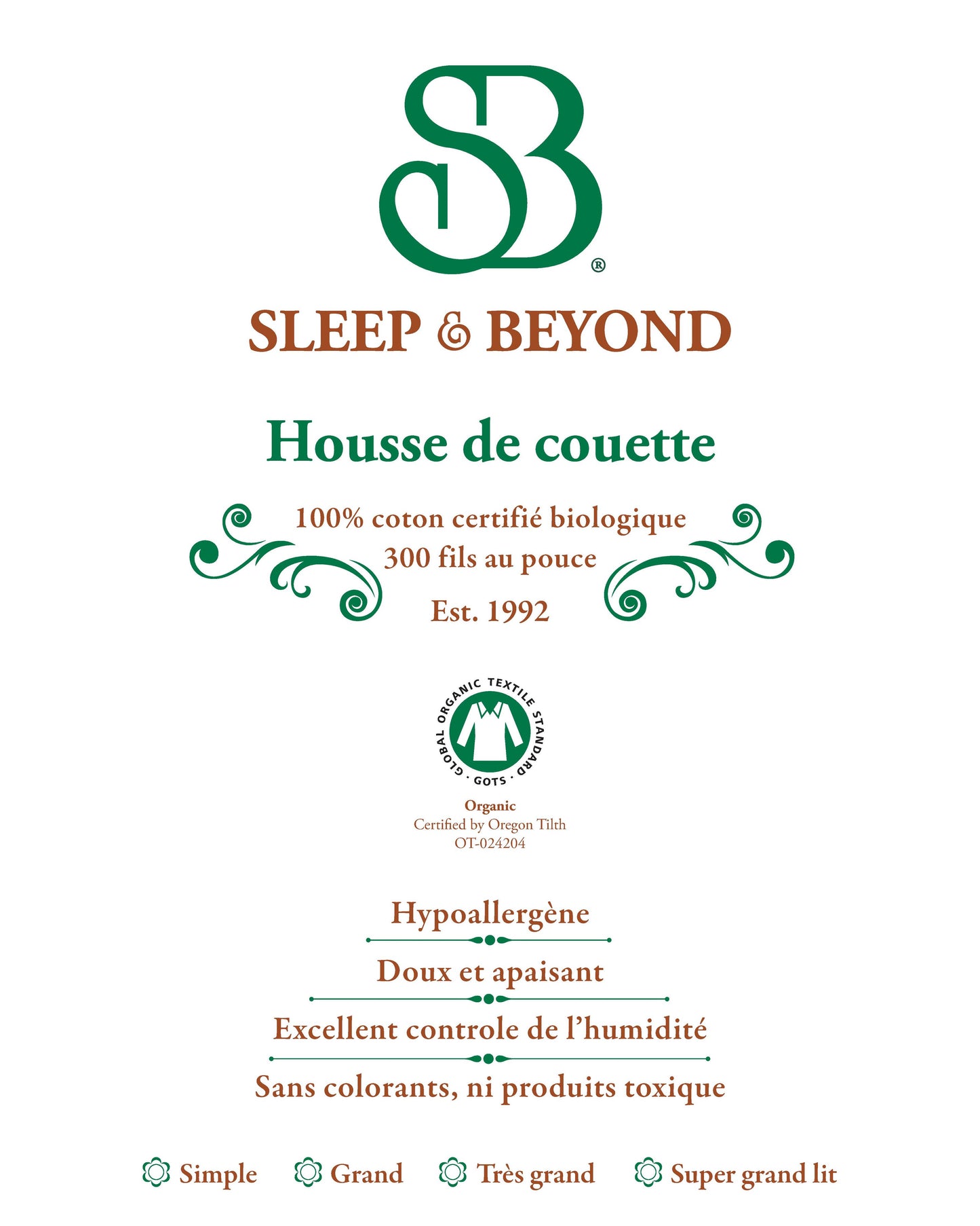 100% Organic Cotton 300TC Sateen Duvet Cover Set
