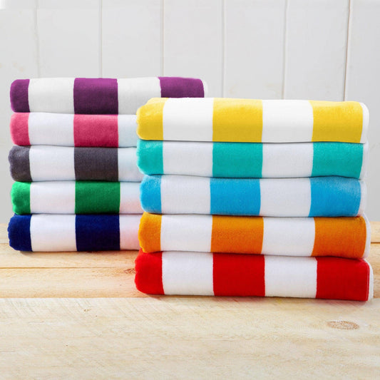 Cotton Velour Cabana Stripe Beach Towel